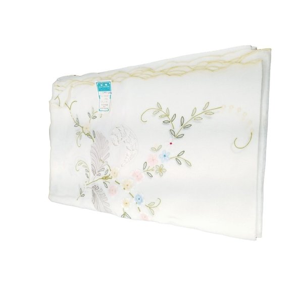 Vintage Tablecloth Napkin Set Embroidered Madeira Style New White Floral Cotton - Picture 9 of 12